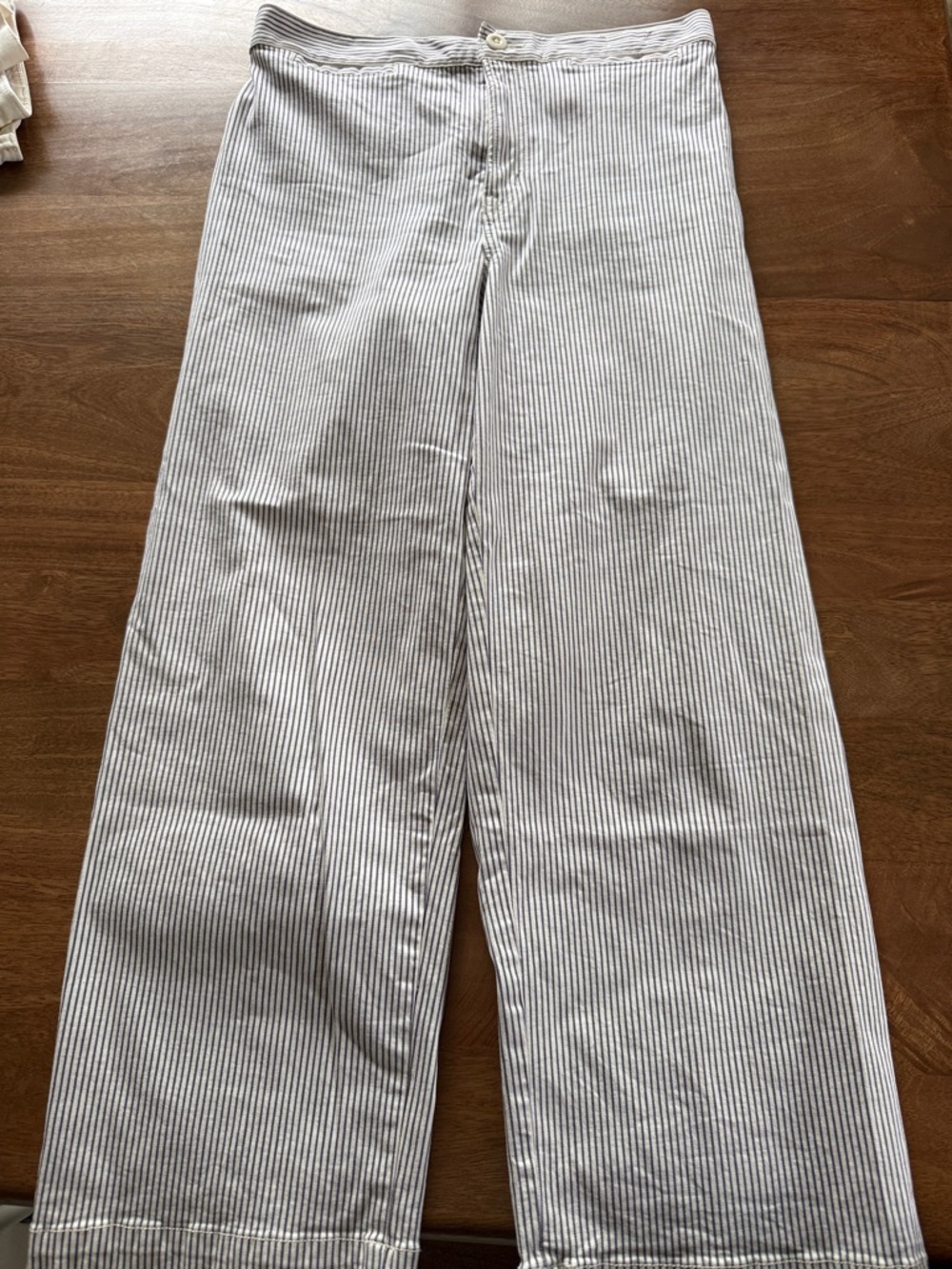 Madewell Emmet Wide-Leg Crop Pants blue and white Pinstriped
